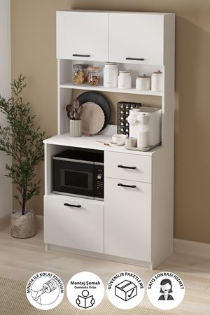 12-62-01 Bofigo Aybüke 4-Door Multi-Purpose Cabinet with Drawer – Kitchen Cabinet, Coffee Station, Pantry Storage Unit WHITE