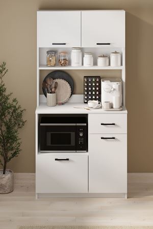 12-62-01 Bofigo Aybüke 4-Door Multi-Purpose Cabinet with Drawer – Kitchen Cabinet, Coffee Station, Pantry Storage Unit WHITE