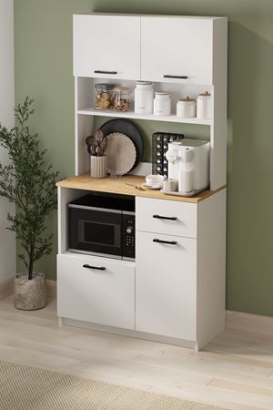 12-62-41 Bofigo Aybüke 4-Door Multi-Purpose Cabinet with Drawer – Kitchen Cabinet, Coffee Station, Pantry Storage Unit SAPPHIRE OAK