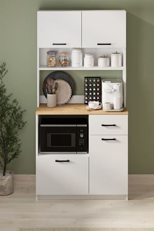 12-62-41 Bofigo Aybüke 4-Door Multi-Purpose Cabinet with Drawer – Kitchen Cabinet, Coffee Station, Pantry Storage Unit SAPPHIRE OAK