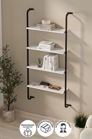 15-44-01 Wall Mounted 4 Shelves Metal Bookshelf WHITE
