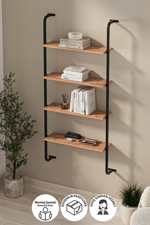 15-44-02 Wall Mounted 4 Shelves Metal Bookshelf PINE