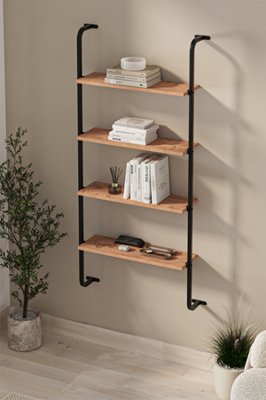 15-44-02 Wall Mounted 4 Shelves Metal Bookshelf PINE