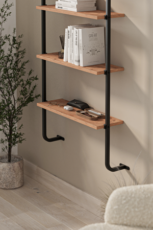 15-44-02 Wall Mounted 4 Shelves Metal Bookshelf PINE