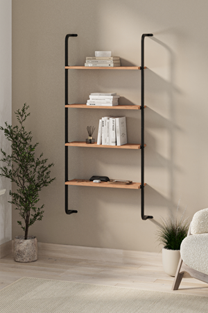 15-44-02 Wall Mounted 4 Shelves Metal Bookshelf PINE