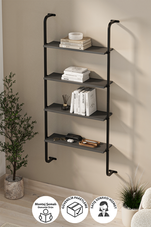 15-44-08 Wall Mounted 4 Shelves Metal Bookshelf ANTHRACITE