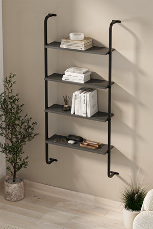 15-44-08 Wall Mounted 4 Shelves Metal Bookshelf ANTHRACITE