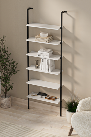 15-66-01 Wall Mounted 6 Shelves Metal Bookshelf WHITE