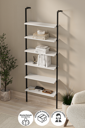 15-66-01 Wall Mounted 6 Shelves Metal Bookshelf WHITE