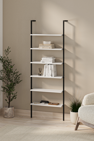 15-66-01 Wall Mounted 6 Shelves Metal Bookshelf WHITE