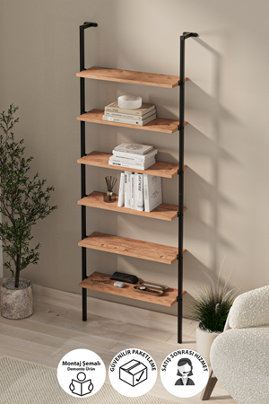 15-66-02 Wall Mounted 6 Shelves Metal Bookshelf PINE