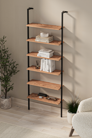 15-66-02 Wall Mounted 6 Shelves Metal Bookshelf PINE