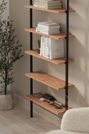 15-66-02 Wall Mounted 6 Shelves Metal Bookshelf PINE