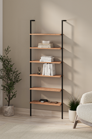 15-66-02 Wall Mounted 6 Shelves Metal Bookshelf PINE