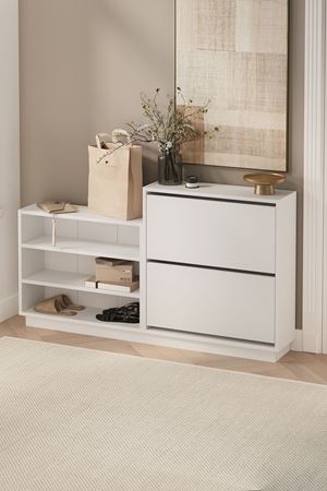 Bofigo Düşer Kapak Ayakkabılık 2 Kapaklı 5 Bölmeli Kayar Raflı Ayakkabılık Serap Beyaz