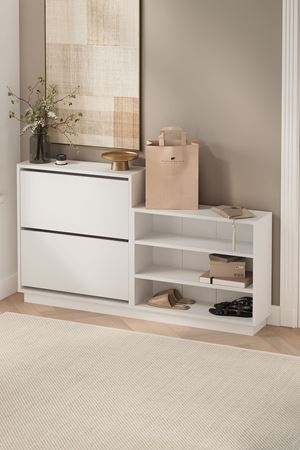 Bofigo Düşer Kapak Ayakkabılık 2 Kapaklı 5 Bölmeli Kayar Raflı Ayakkabılık Serap Beyaz