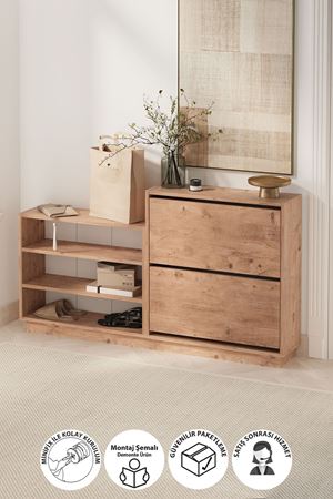 Bofigo Düşer Kapak Ayakkabılık 2 Kapaklı 5 Bölmeli Kayar Raflı Ayakkabılık Serap Çam