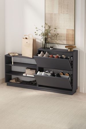 Bofigo Düşer Kapak Ayakkabılık 2 Kapaklı 5 Bölmeli Kayar Raflı Ayakkabılık Serap Antrasit