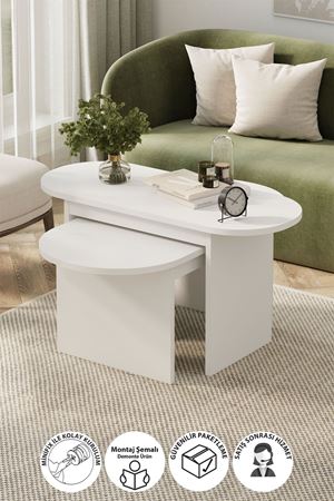 Bofigo 2li Orta Sehpa Dekoratif Sehpa Yan Sehpa Açelya Beyaz