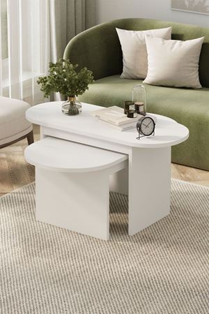 Bofigo 2li Orta Sehpa Dekoratif Sehpa Yan Sehpa Açelya Beyaz