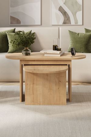 Bofigo 2li Orta Sehpa Dekoratif Sehpa Yan Sehpa Açelya Safir Meşe