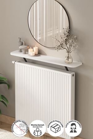 Bofigo Petek Üstü Raf Kalorifer Peteği Rafı Duvar Rafı Uçan Raf Dresuar 91 Cm Tokyo Beyaz