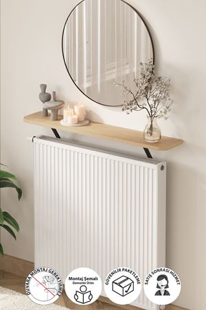 Bofigo Petek Üstü Raf Kalorifer Peteği Rafı Duvar Rafı Uçan Raf Dresuar 91 Cm Tokyo Safir Meşe