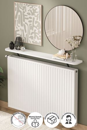 Bofigo Petek Üstü Raf Kalorifer Peteği Rafı Duvar Rafı Uçan Raf Dresuar 120 Cm Berlin Beyaz