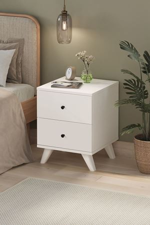 Bofigo 2 Çekmeceli Komodin Yatak Odası Baş Ucu Komodin Yan Sehpa Tinos Beyaz