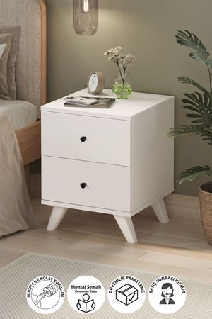Bofigo 2 Çekmeceli Komodin Yatak Odası Baş Ucu Komodin Yan Sehpa Tinos Beyaz