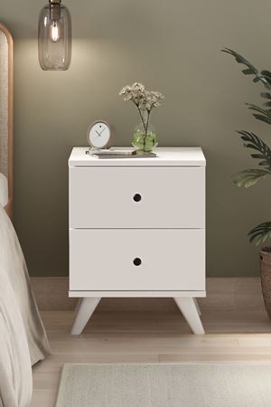 Bofigo 2 Çekmeceli Komodin Yatak Odası Baş Ucu Komodin Yan Sehpa Tinos Beyaz