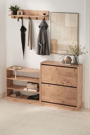 Bofigo Ayakkabılık ve Portmanto Askılık Seti Düşer Kapak Ayakkabılık Elbise Askılığı Serap & Vega Çam