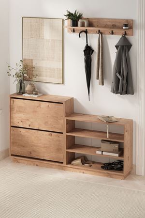 Bofigo Ayakkabılık ve Portmanto Askılık Seti Düşer Kapak Ayakkabılık Elbise Askılığı Serap & Vega Çam