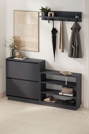 Bofigo Ayakkabılık ve Portmanto Askılık Seti Düşer Kapak Ayakkabılık Elbise Askılığı Serap & Vega Antrasit