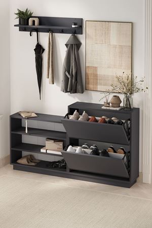 Bofigo Ayakkabılık ve Portmanto Askılık Seti Düşer Kapak Ayakkabılık Elbise Askılığı Serap & Vega Antrasit