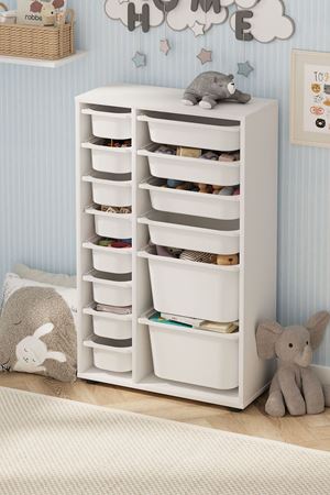 Bofigo 14 Sepetli Dolap Çok Amaçlı Dolap Oyuncak Dolabı Rüya Beyaz