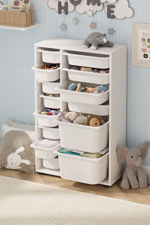 Bofigo 14 Sepetli Dolap Çok Amaçlı Dolap Oyuncak Dolabı Rüya Beyaz