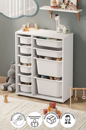 Bofigo 10 Sepetli Dolap Çok Amaçlı Dolap Oyuncak Dolabı Hülya Beyaz