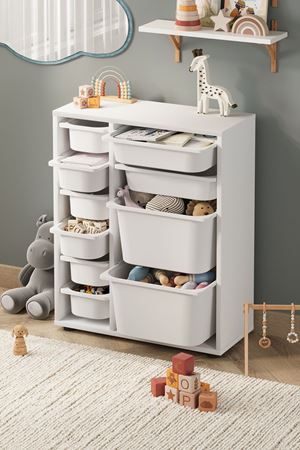 Bofigo 10 Sepetli Dolap Çok Amaçlı Dolap Oyuncak Dolabı Hülya Beyaz