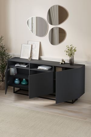 Bofigo 3 Kapaklı Konsol Metal Ayaklı 8 Bölmeli Tv Ünitesi Dresuar Çok Amaçlı Dolap 180 cm Aras Antrasit