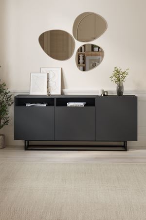 Bofigo 3 Kapaklı Konsol Metal Ayaklı 8 Bölmeli Tv Ünitesi Dresuar Çok Amaçlı Dolap 180 cm Aras Antrasit