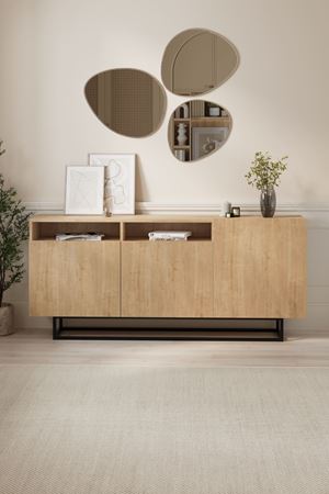 Bofigo 3 Kapaklı Konsol Metal Ayaklı 8 Bölmeli Tv Ünitesi Dresuar Çok Amaçlı Dolap 180 cm Aras Safir Meşe