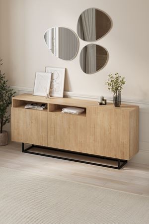 Bofigo 3 Kapaklı Konsol Metal Ayaklı 8 Bölmeli Tv Ünitesi Dresuar Çok Amaçlı Dolap 180 cm Aras Safir Meşe