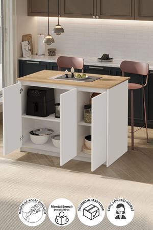 Bofigo Mutfak Masası Mutfak Adası Bar Masası Ada Mutfak Yemek Masası Sofya Safir Meşe Beyaz