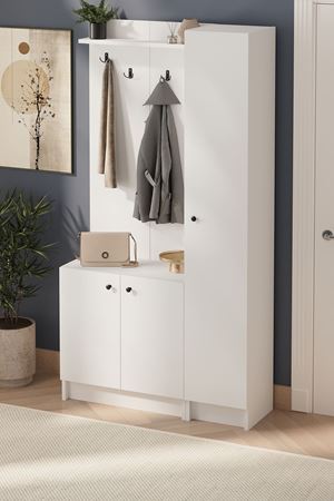 Bofigo 3 Kapaklı Portmanto Elbise Askılığı 7 Bölmeli Vestiyer Ayakkabılık Güneş Buketi Beyaz