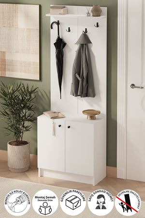 Bofigo 2 Kapaklı Portmanto Elbise Askılığı Vestiyer Ayakkabılık Askılık Güneş Beyaz