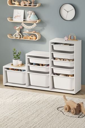 Bofigo 9 Sepetli Dolap Çok Amaçlı Dolap Oyuncak Dolabı Alara Beyaz