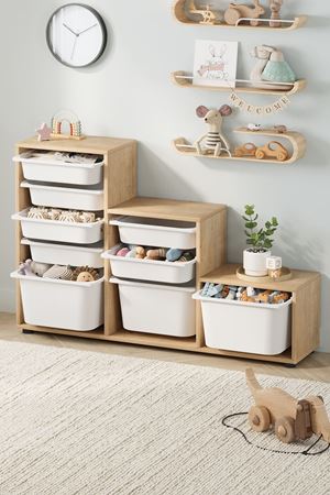 Bofigo 9 Sepetli Dolap Çok Amaçlı Dolap Oyuncak Dolabı Alara Safir Meşe