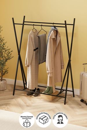 Bofigo Konfeksiyon Askısı Ayaklı Askılık Elbise Askılığı Raflı Askılık Star Siyah