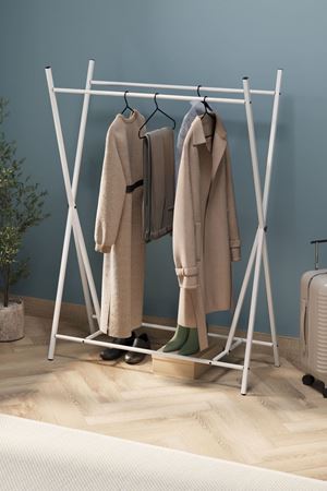 Bofigo Konfeksiyon Askısı Ayaklı Askılık Elbise Askılığı Raflı Askılık Star Beyaz